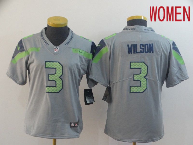 Women Seattle Seahawks 3 Wilson Grey Nike Vapor Untouchable Limited NFL Jersey